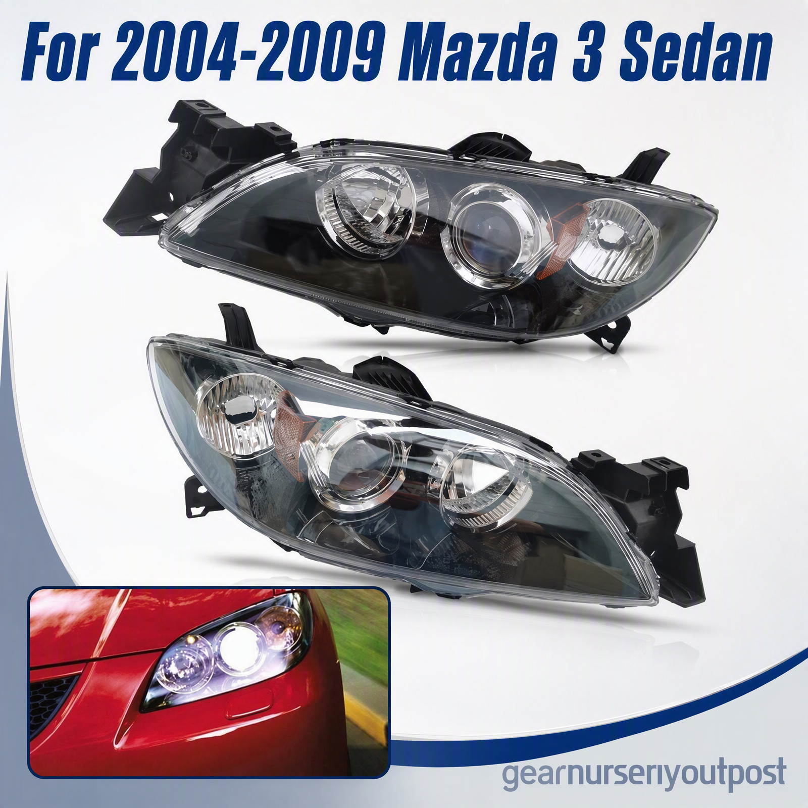 Pair Headlights For 2004 2005 2006 2007 2008 2009 Mazda 3 Sedan Left+ Right Side