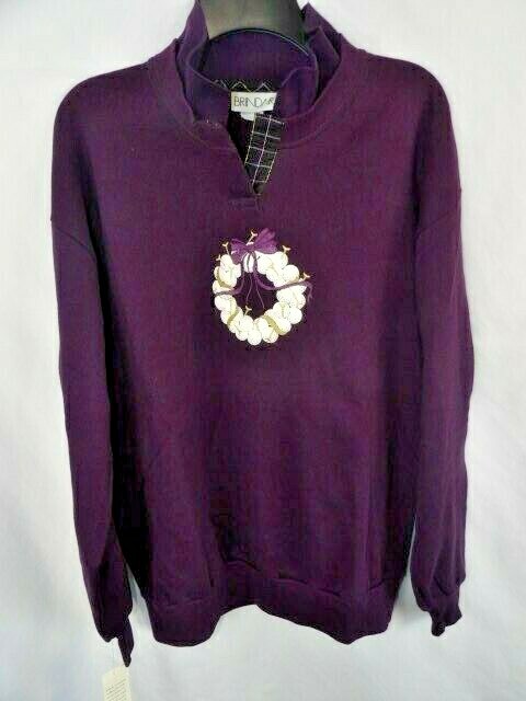 Vintage Brindar NWT Purple Embroidered & Screen Printed Sweatshirt Golf Wreath L
