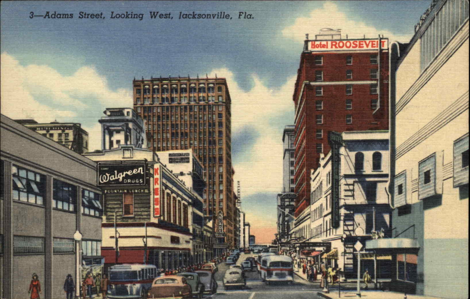 Jacksonville Florida FL Street Scene Walgreen Drugs Linen c1930s-40s Postcard Jacksonville Florida FL Street Scene Walgreen Drugs Linen c1930s-40s Postcard