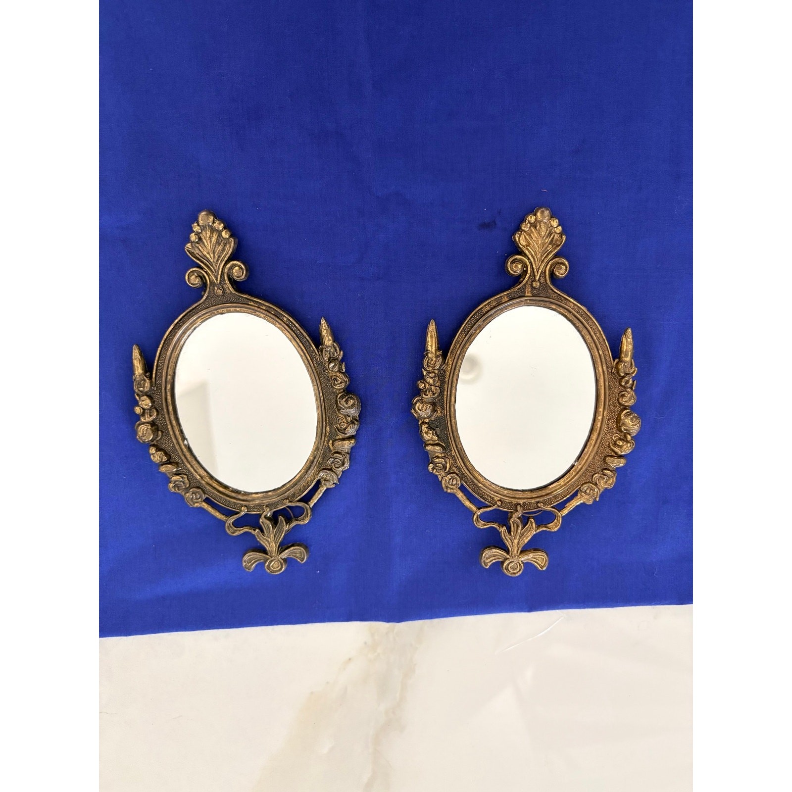 Vintage Italian Ornate Brass Mirrors Pair