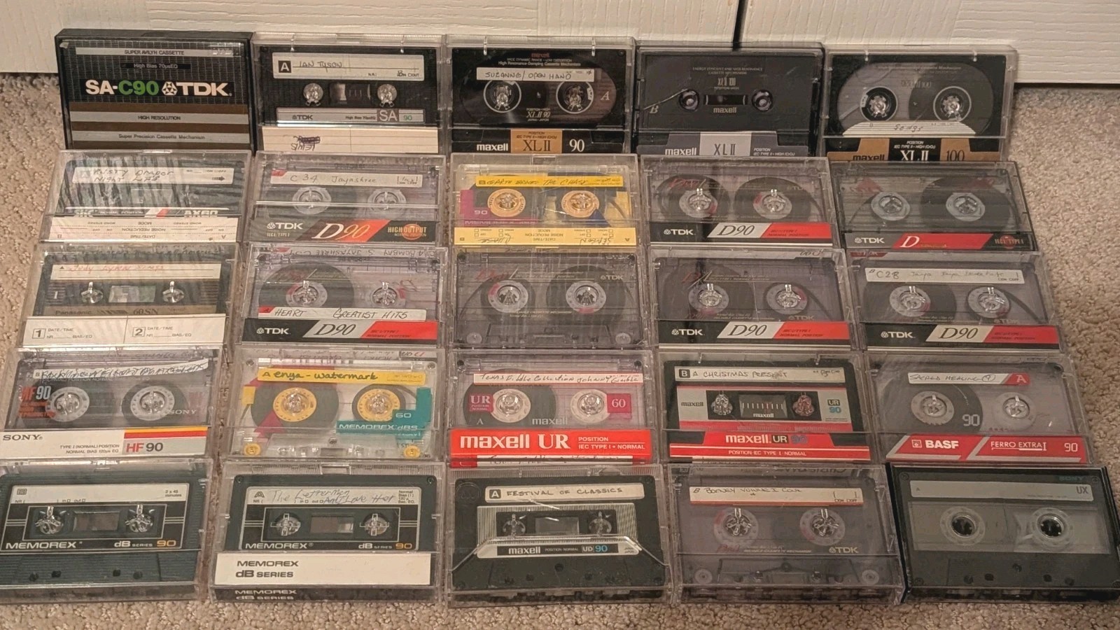 Vintage Lot of 100 Pre-Recorded Used cassette tape blanks / TDK , Maxell (C1)