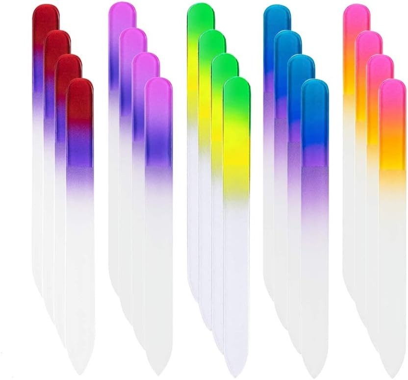 20 Pcs Glass Nail File Bulk with Plastic Sleeve, Crystal Fingernail Files Set, D