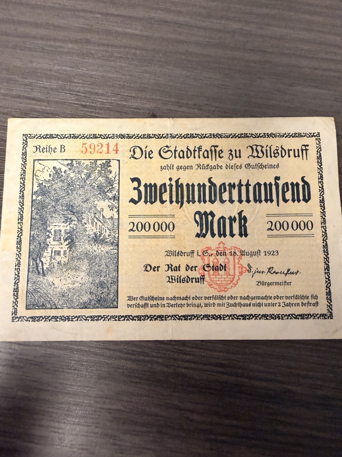 Banknote, German Notgeld, 1923 200,000 Marks