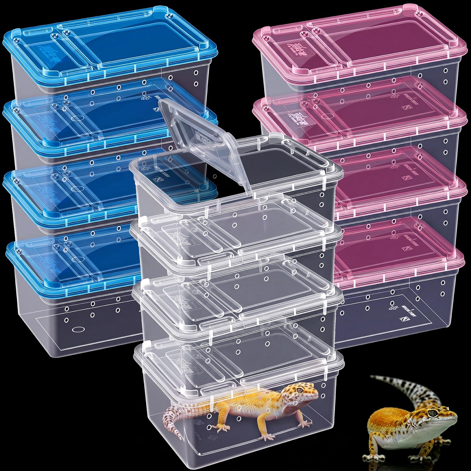 12 Pcs Plastic Reptile Terrariums with Vented Holes, Snake Breeding Box Hatch...