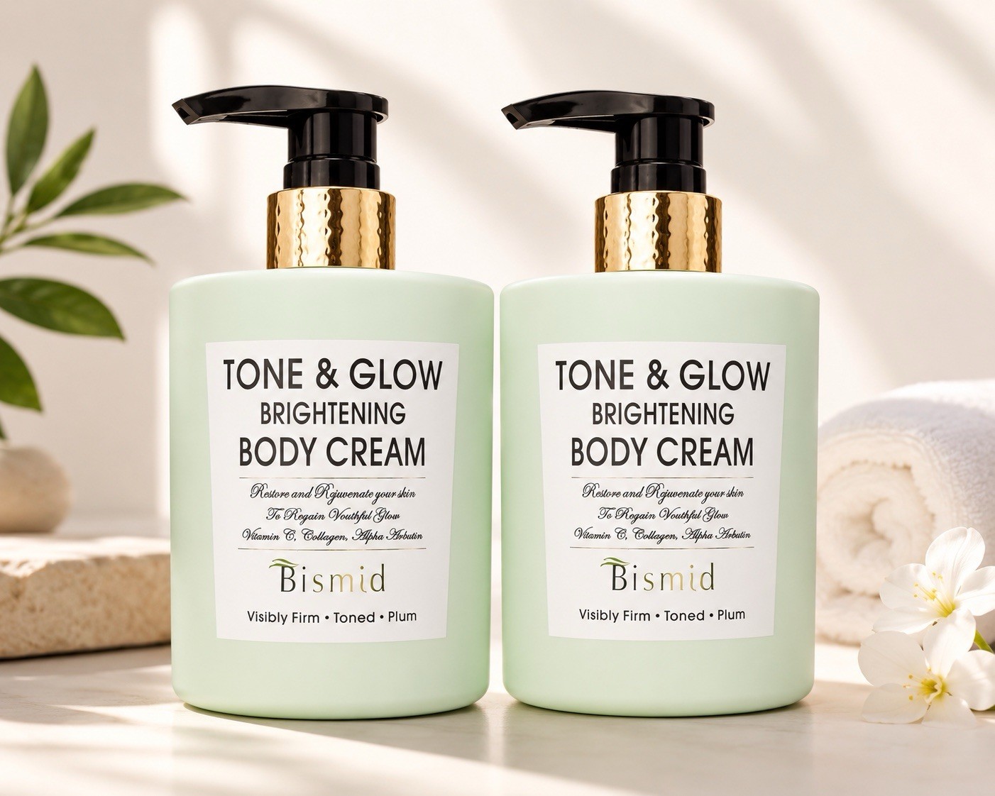 2PCS Bismid Tone & Glow Brightening Body Cream Vitamin E & Alpha Arbutin