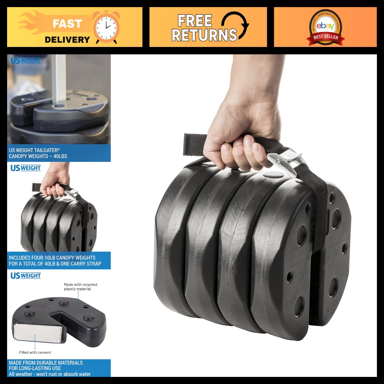 40 lb Canopy Weight Set of 4 with Carry Strap - No-Pinch Design for Tents & Umbr