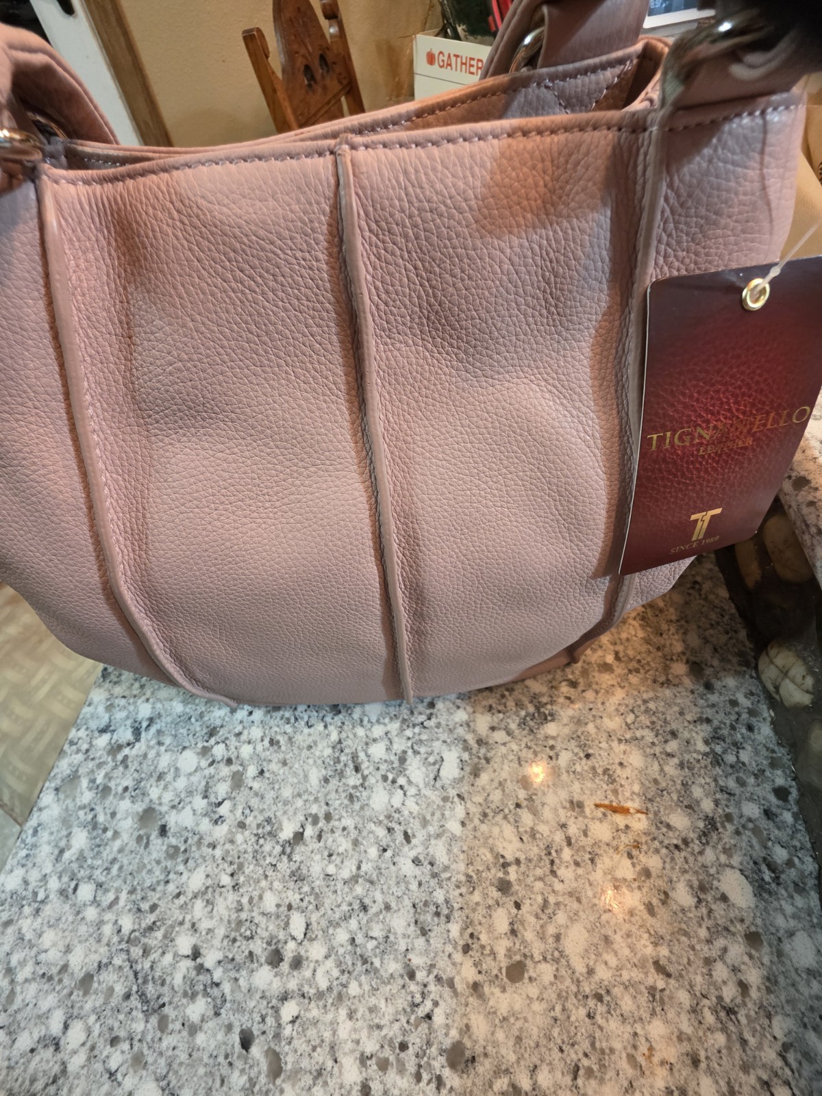 Tignanello Pink Medium Crescent Shoulder Bag Magnetic Closure, Inner Pockets
