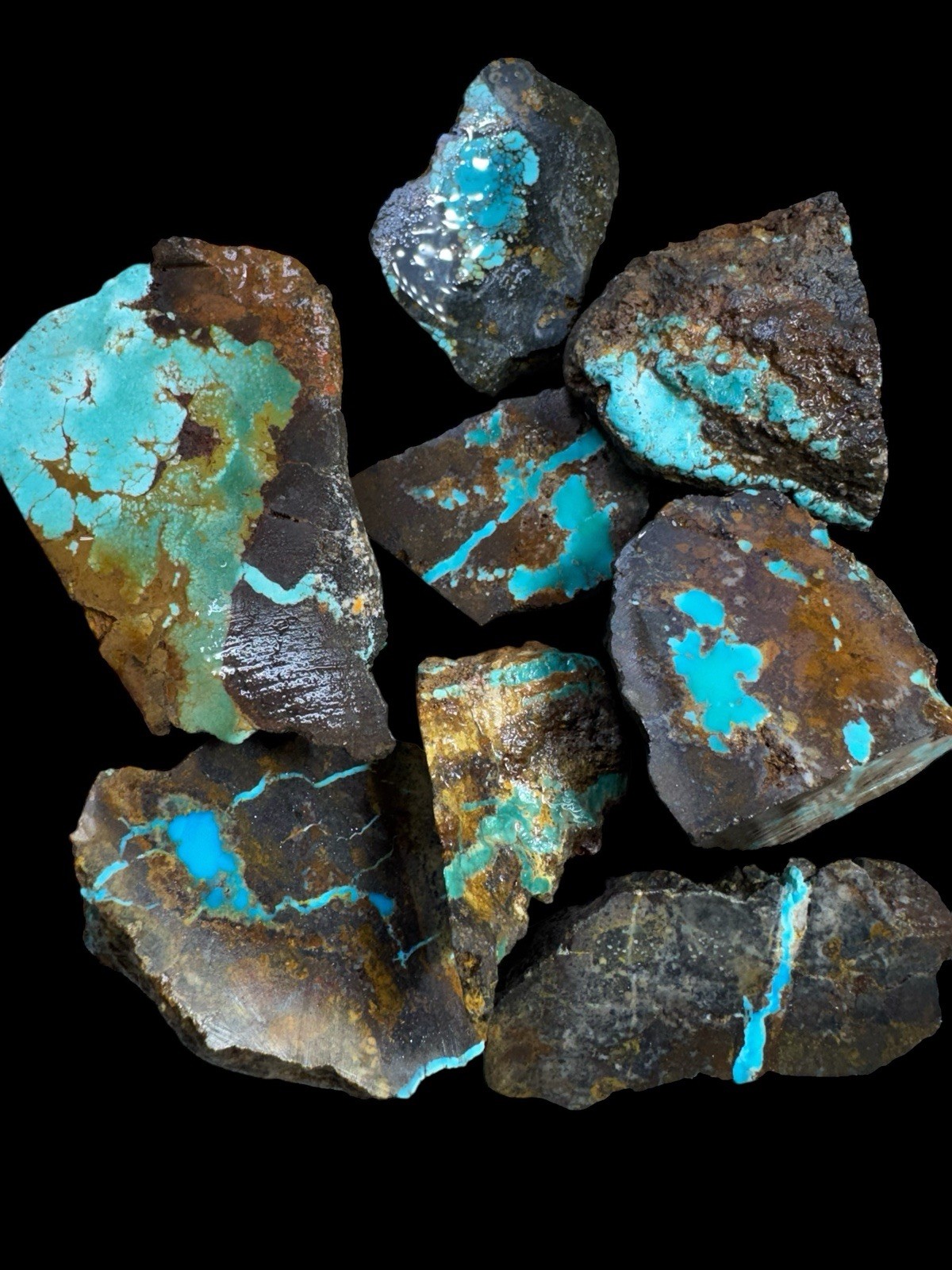 Hubei turquoise stabilized , brown and yellow host rock very nice Thick blue ban Hubei turquoise stabilized , brown and yellow host rock very nice Thick blue ban