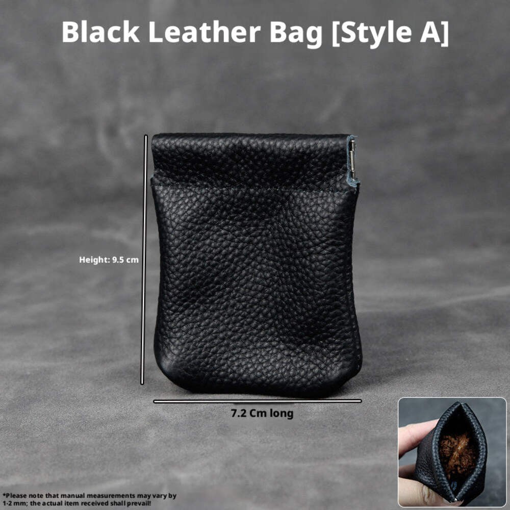 5pcs Genuine Leather Storage Pouch, Waterproof Pebble Cowhide Bag, Snap Drawstri