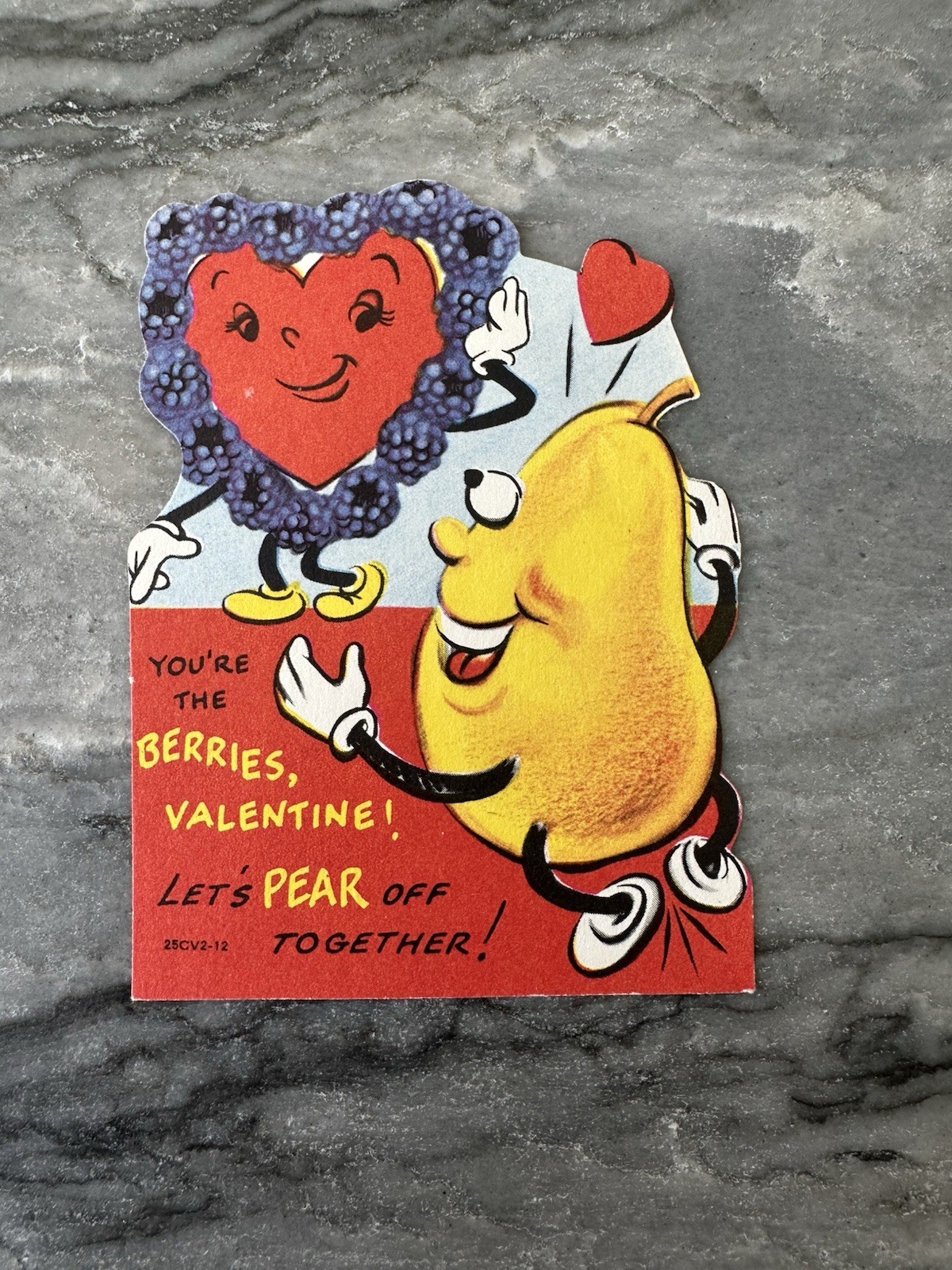 Vintage Rare Valentine Card Anthropomorphic Pear Berries Fruit Heart Cute Kitsch Vintage Rare Valentine Card Anthropomorphic Pear Berries Fruit Heart Cute Kitsch