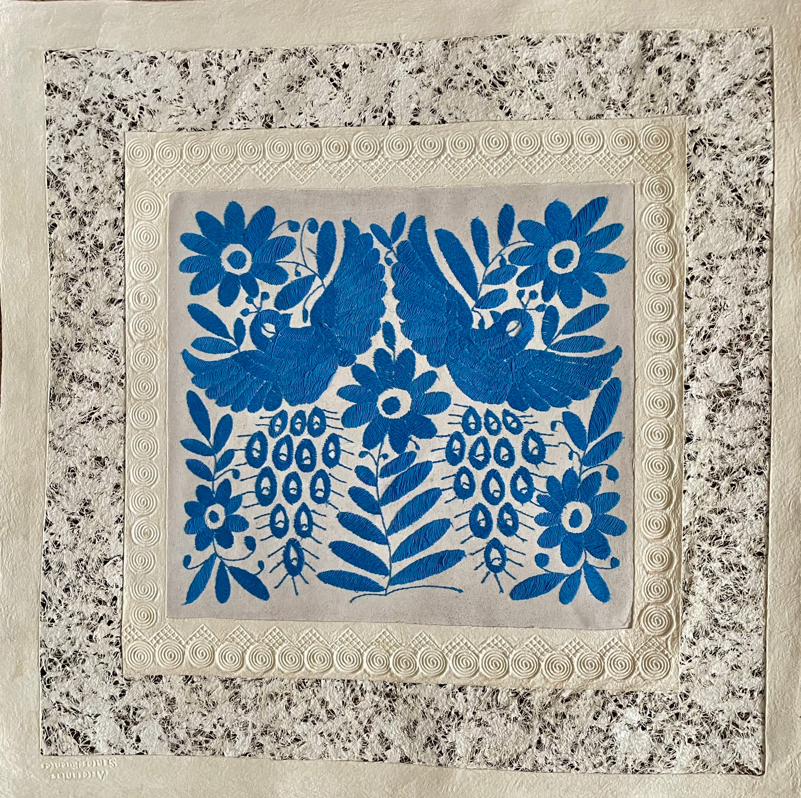 Papel Amate -Unframed with All Blue Otomi Embroidery-32