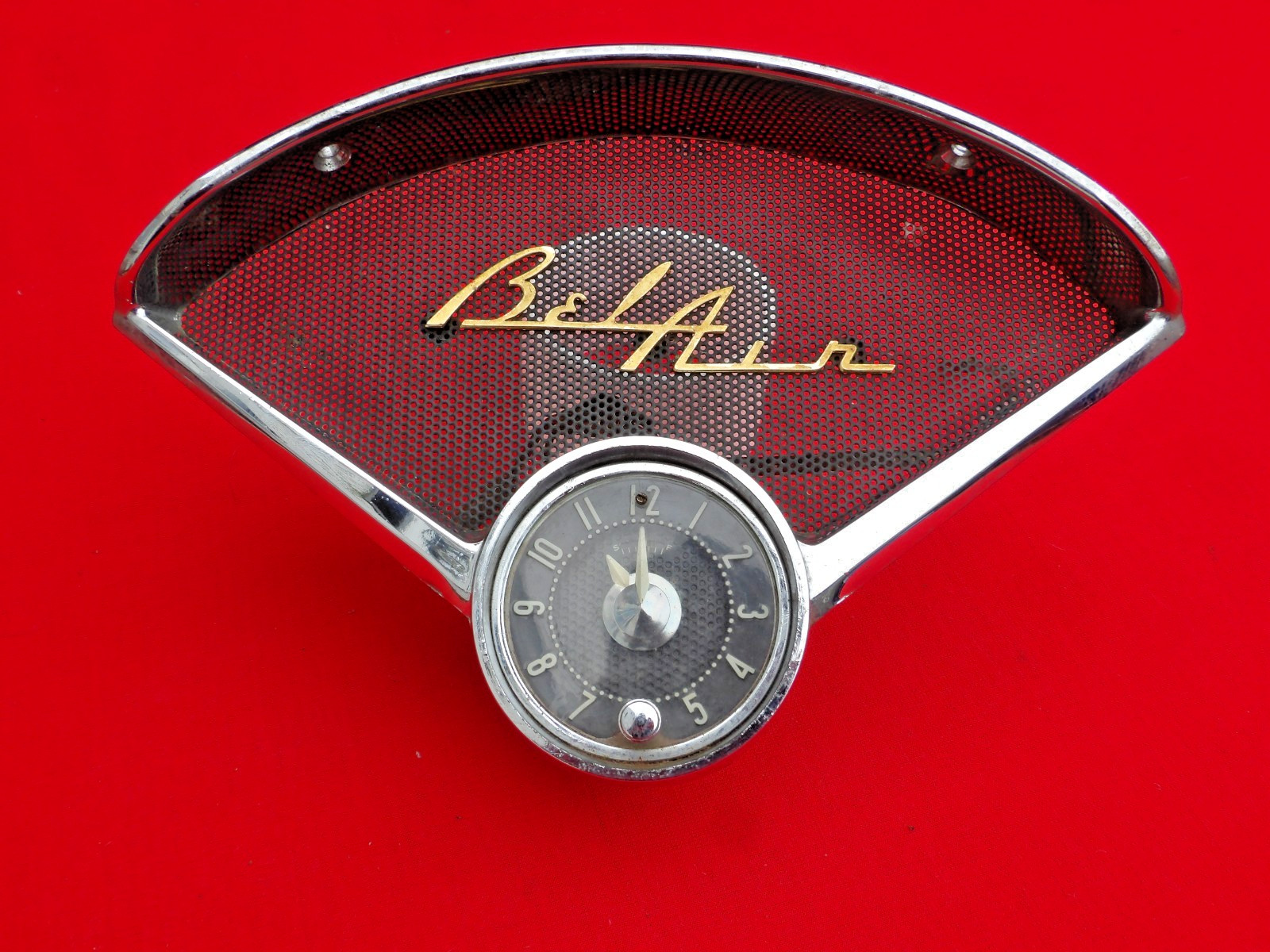 VINTAGE 1955 CHEVY SPEAKER GRILLE CLOCK OEM VERY NICE