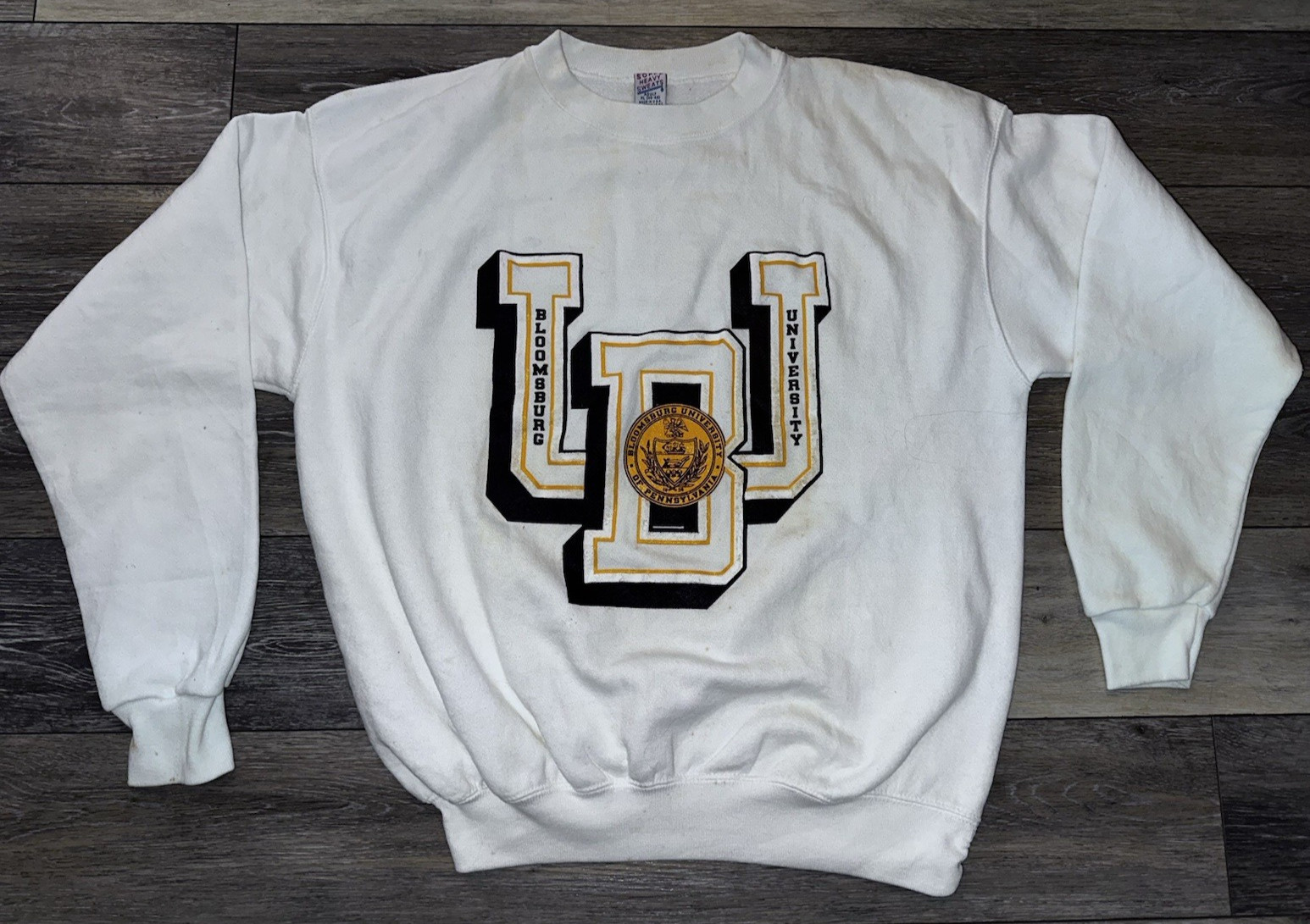 🔥 Vintage 80s Bloomsburg University Soffe *HUGE LOGO* Crewneck Sweater Adult XL
