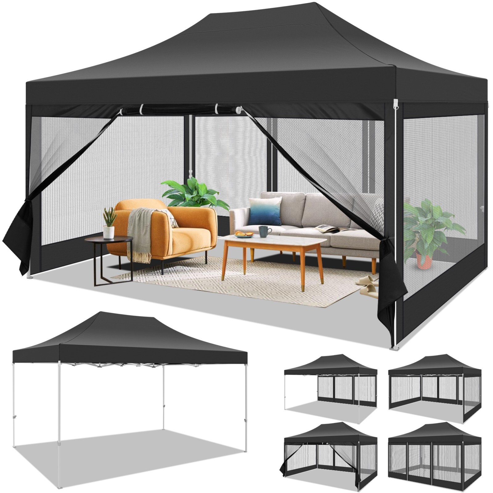 10x15FT Pop Up Canopy Commercial Gazebo Outdoor Instant Party Garden Screen Tent