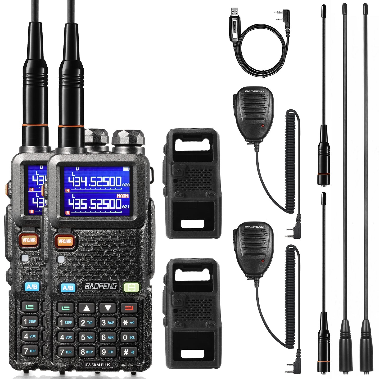 [2 Pcs & Case] Baofeng UV-5RM Plus: 10W Multi-Band, Airband, NOAA, 2500mAh