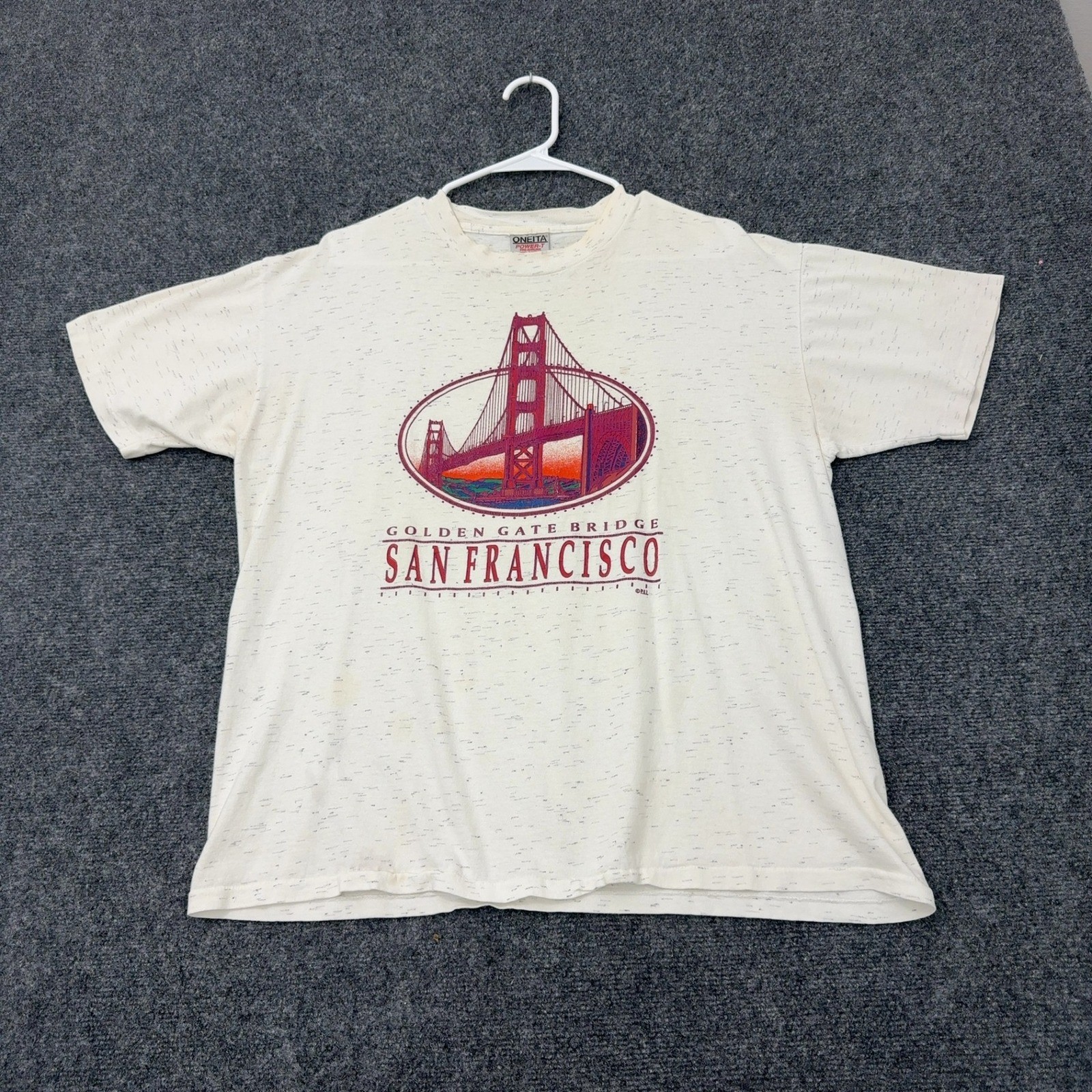 Vintage Oneita T Shirt Mens L White Cotton Golden Gate Bridge San Francisco 90s