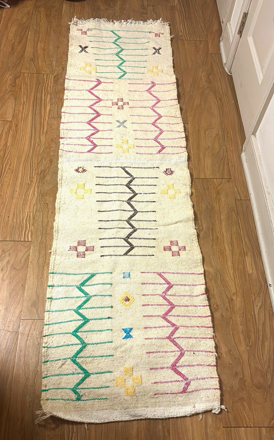 Handmade Moroccan Wool Runner Rug 75x20 Berber Tribal Sheep Wool
