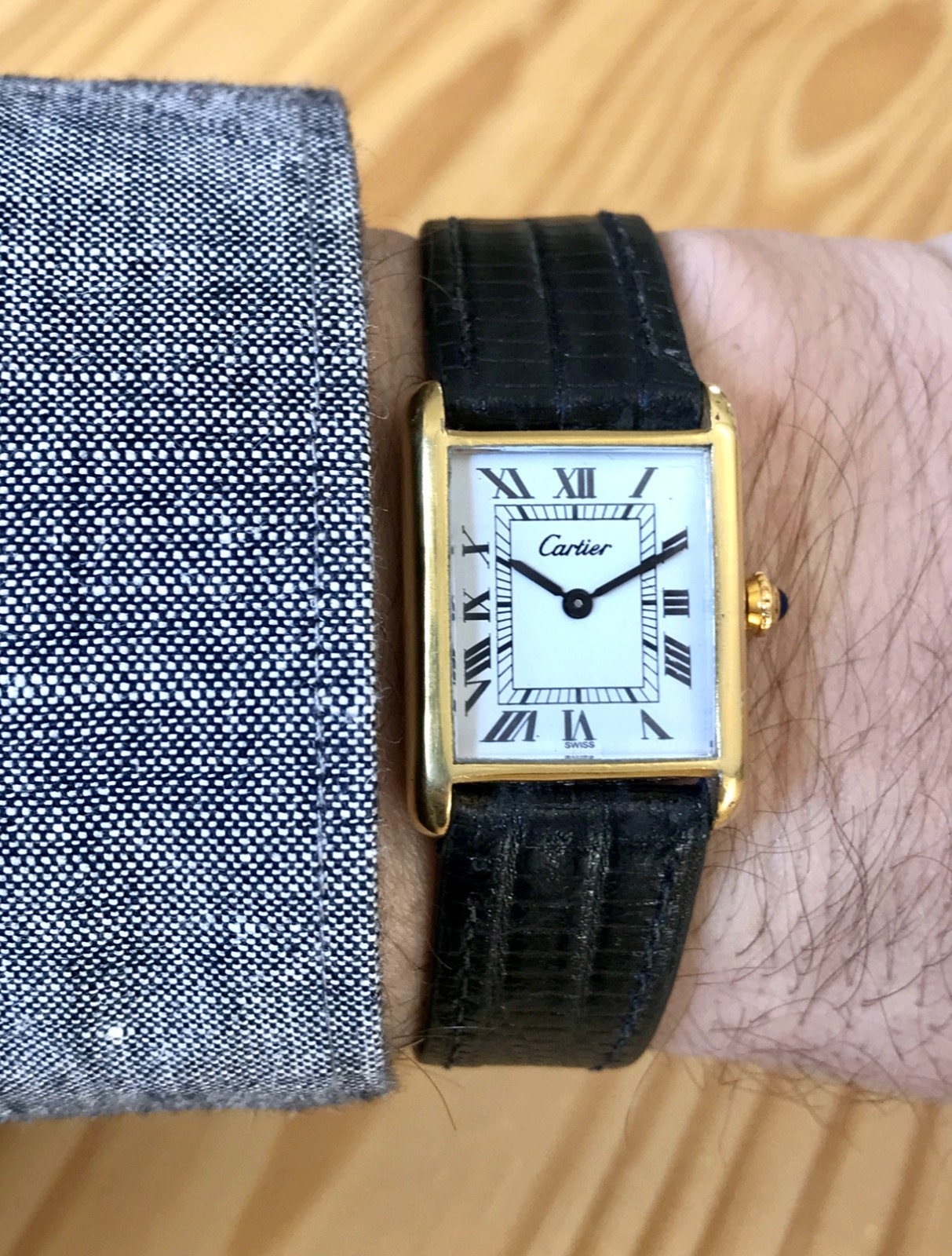 VINTAGE 1975 CARTIER TANK PRE-MUST 23MM GENTS 18K GOLD PLATED HAND-WIND