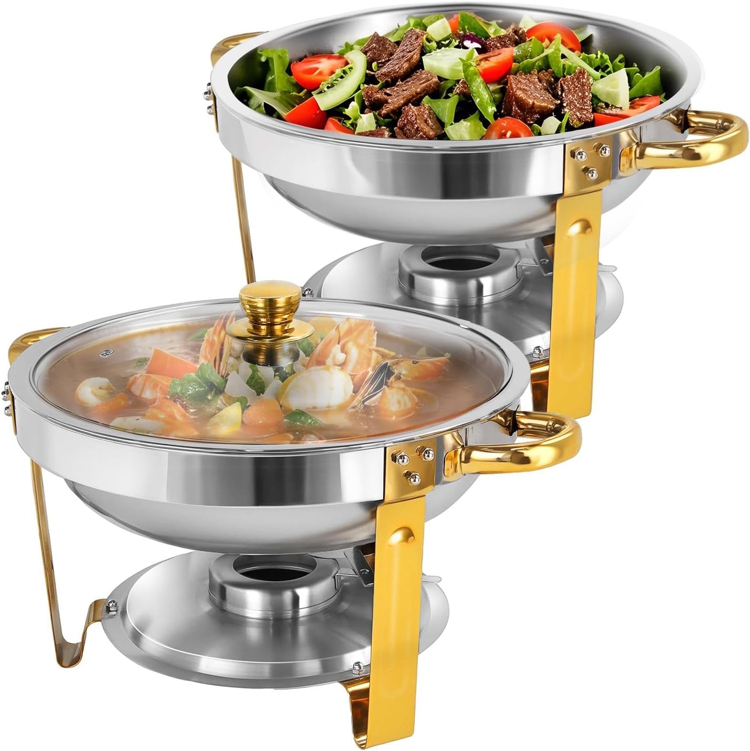 2/4/6/8 Pack Gold Round Chafing Dishes 5QT Food Warmers Buffet Sets 2/4/6/8 Pack Gold Round Chafing Dishes 5QT Food Warmers Buffet Sets