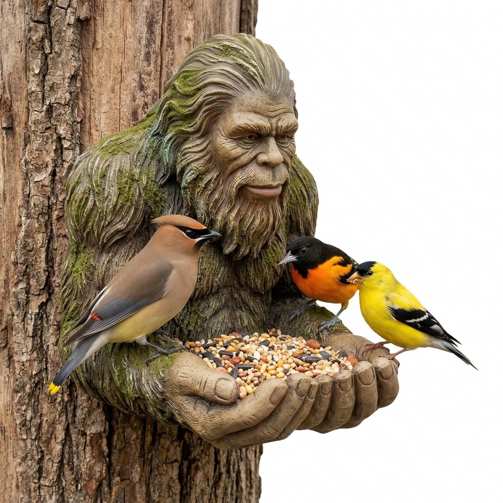 Bigfoot Bird Feeder,Outdoor Funny Hanging Feeder with Wood Grain Brown