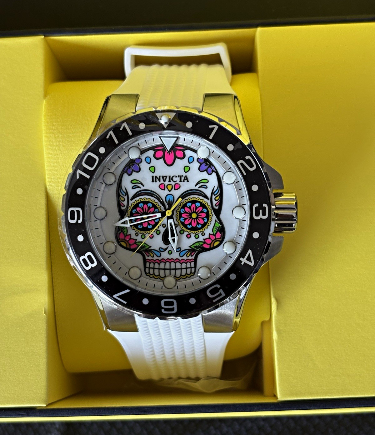 Invicta Aviator 36853 Dia De Los Muertos Skull MOP 50mm White Men’s Watch