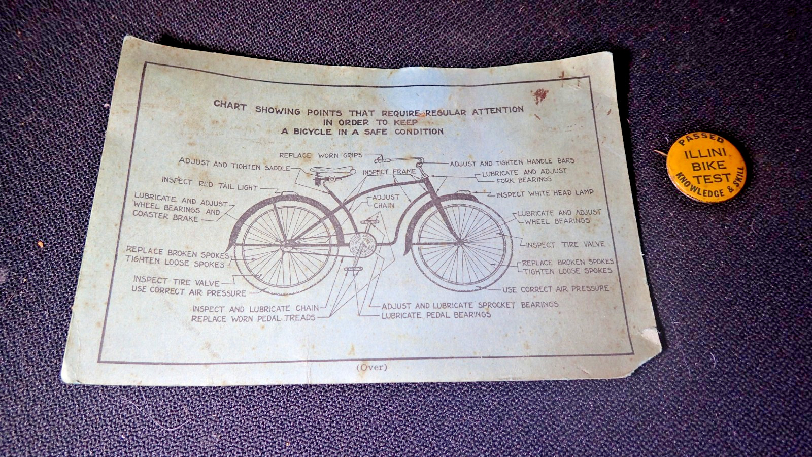 Vintage 1941 Illini Bike Test Knowledge & Skill Illinois Rule for Safe Bicycle Vintage 1941 Illini Bike Test Knowledge & Skill Illinois Rule for Safe Bicycle