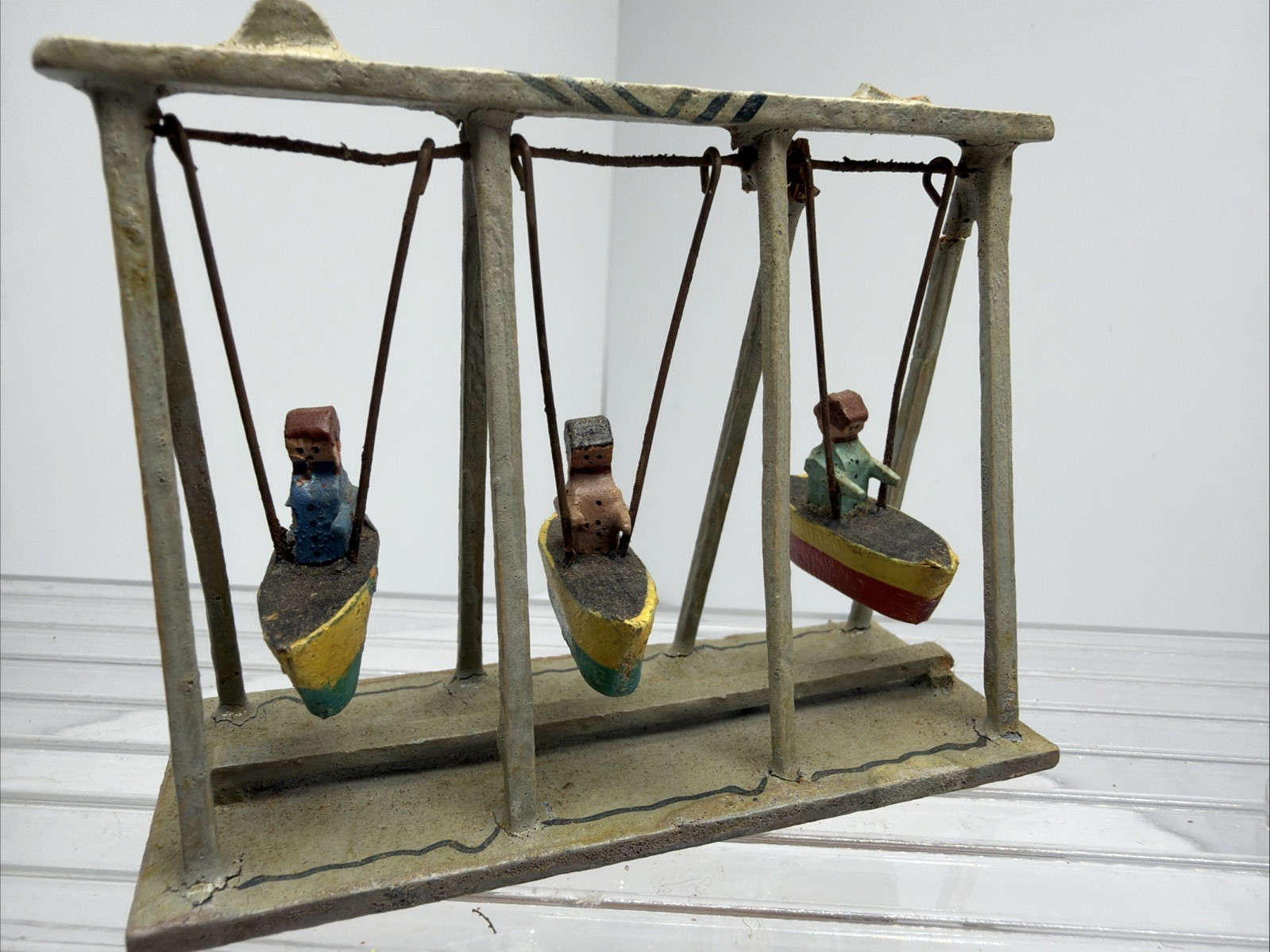 Vintage German Erzgebirge Style Miniature Swing Boat Folk Art Toy