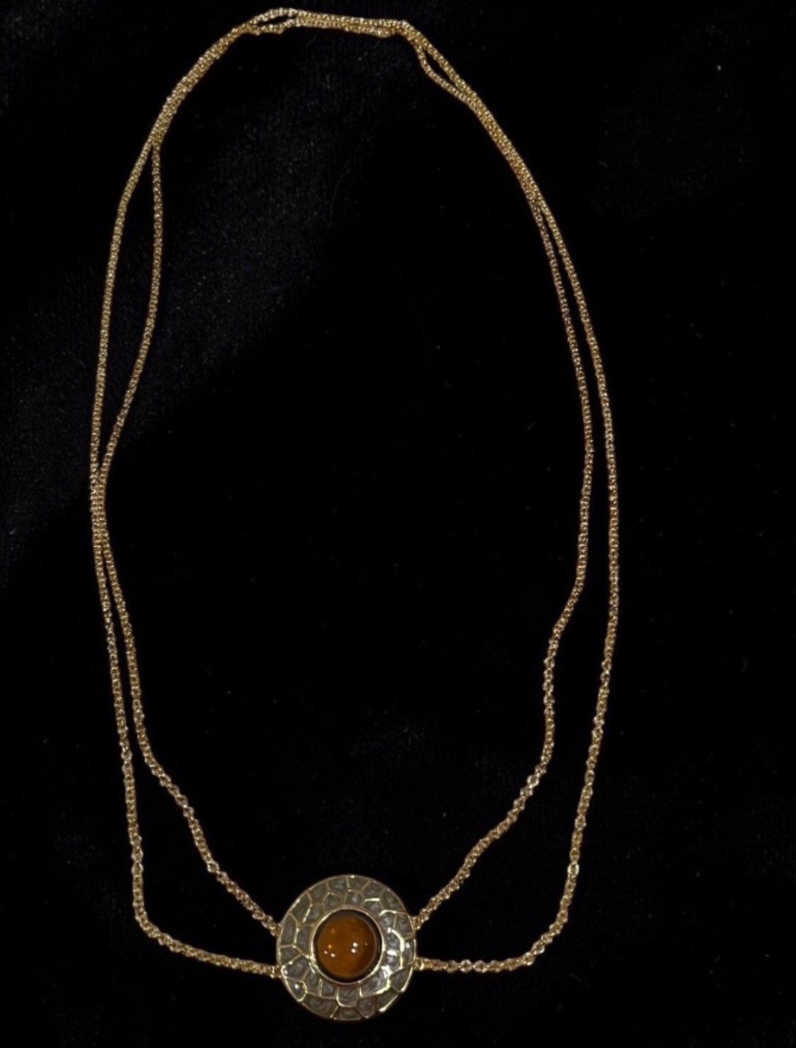Vintage Vibe Gold Tone Ling Double Chain Necklace With Honey Drop Center Pendant Vintage Vibe Gold Tone Ling Double Chain Necklace With Honey Drop Center Pendant