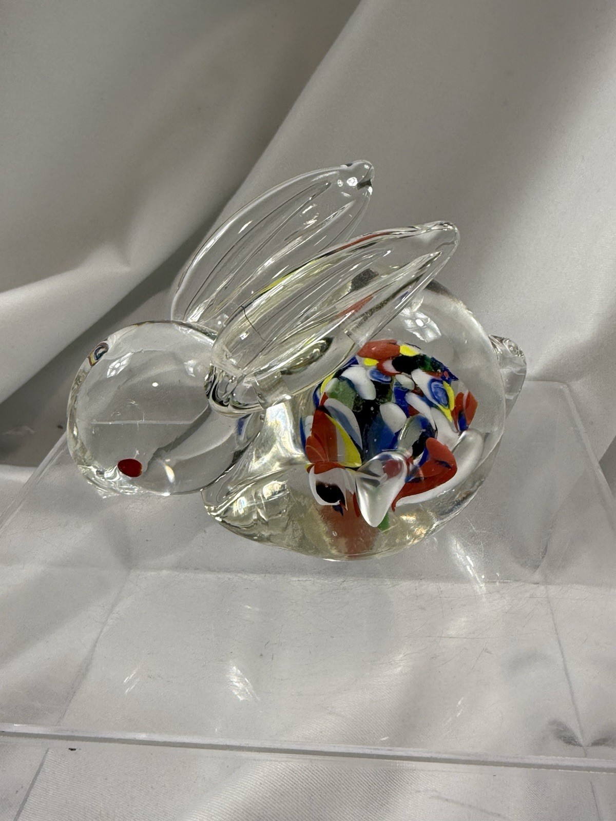 Vintage Art Glass Bunny Rabbit Paperweight Red Blue Yellow Vintage Art Glass Bunny Rabbit Paperweight Red Blue Yellow