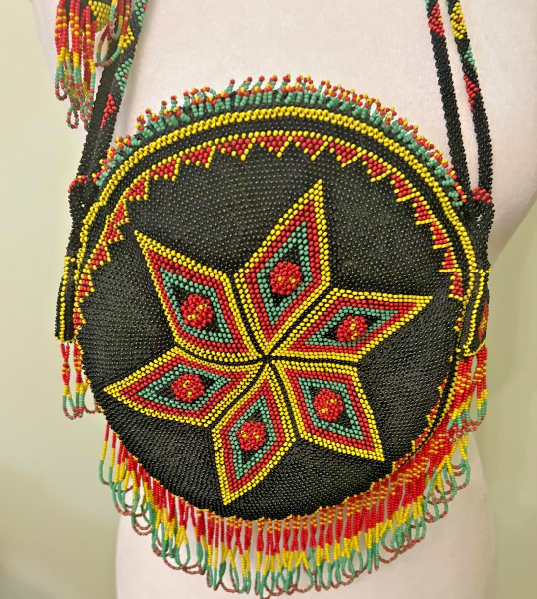 Vintage Ottoman handmade beaded medallion double sided crossbody round pouch Vintage Ottoman handmade beaded medallion double sided crossbody round pouch