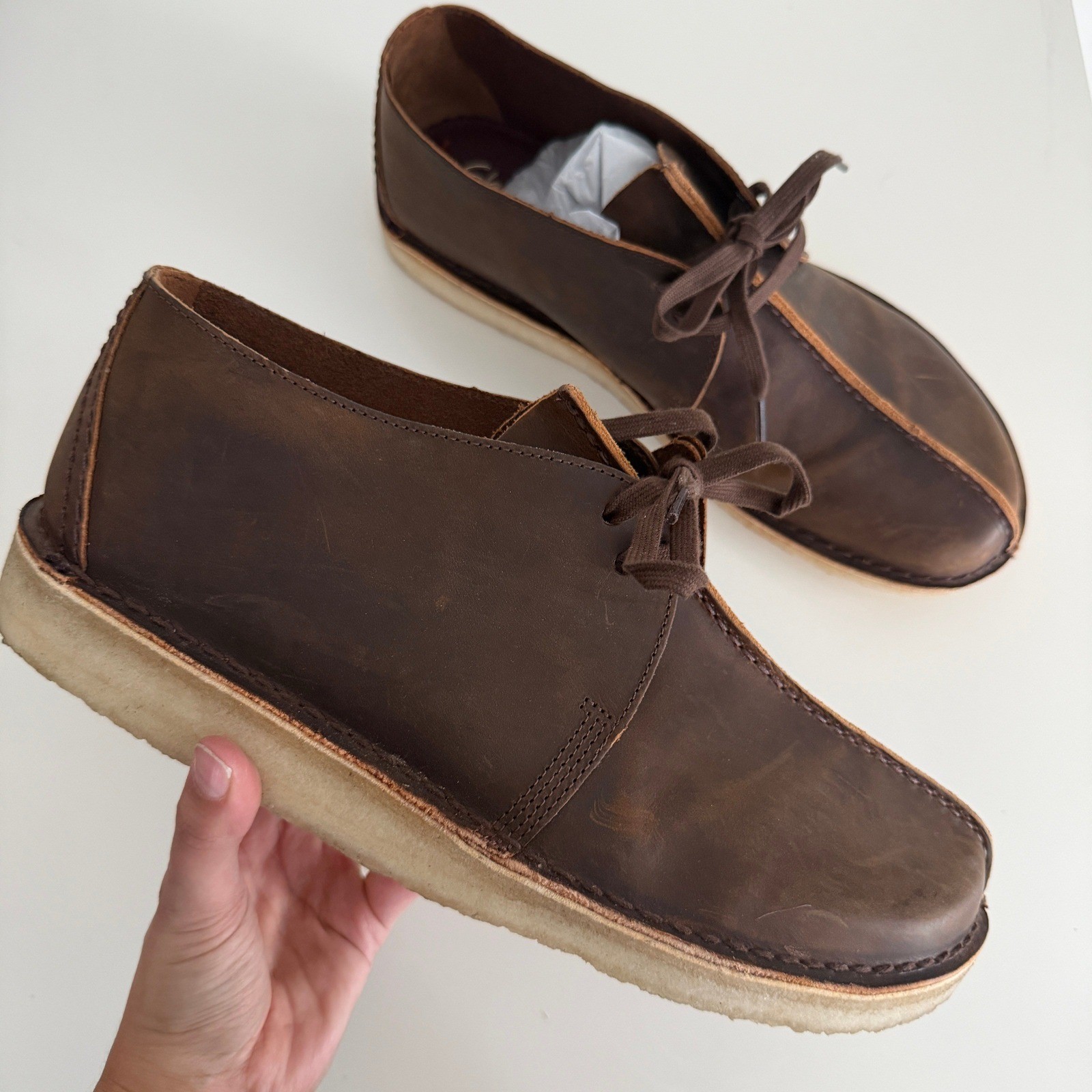 Clarks Originals Desert Trek Shoes Mens 13 Brown Leather Beeswax Lace Up Oxford
