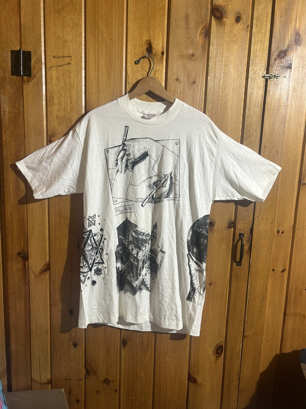 Vintage 1988 M.C. Escher All Over Print Psychedelic T-Shirt Large Rare Grail