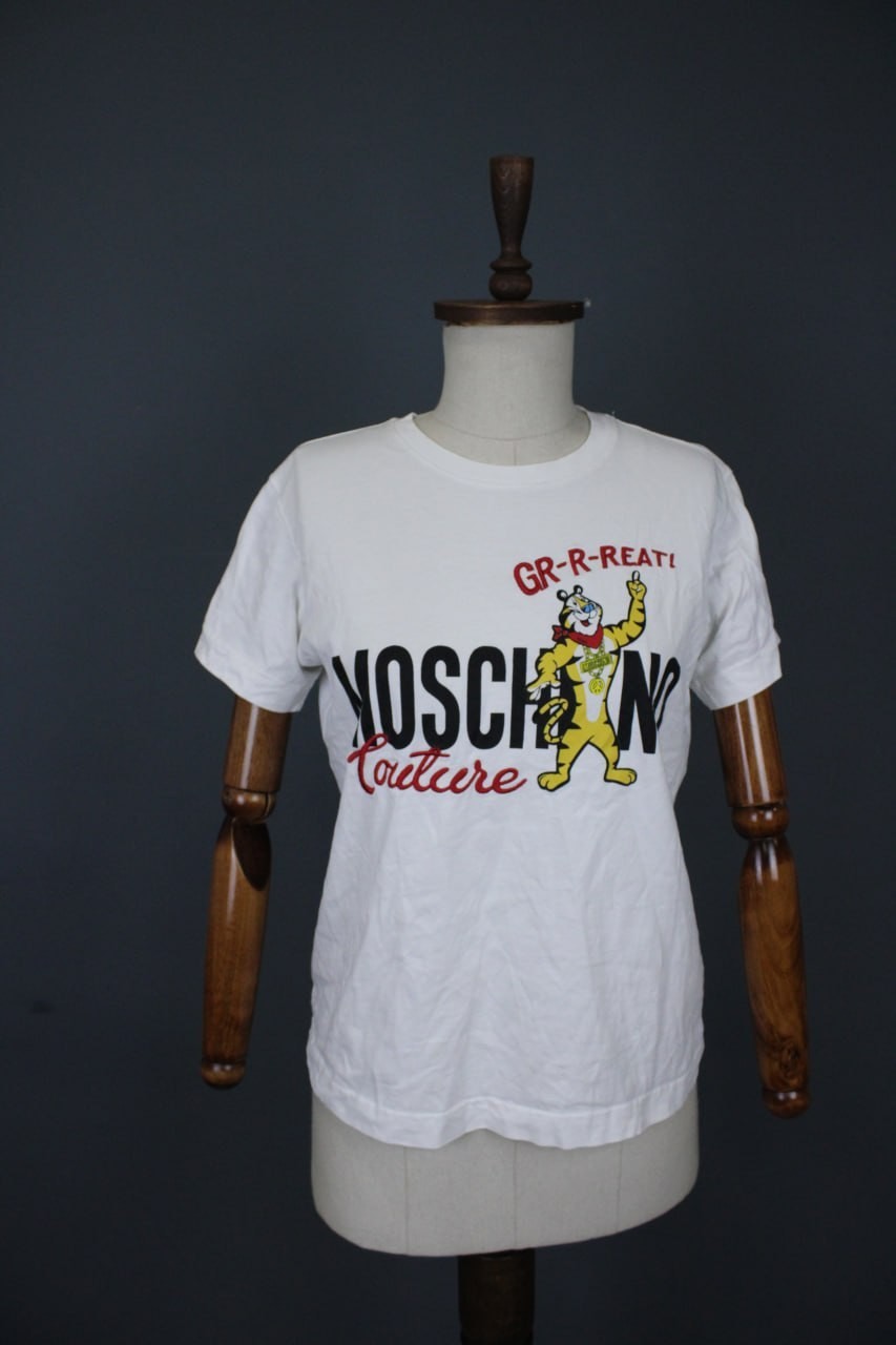 Moschino Tony Tiger Couture Multicolor Graphic Cotton Short Crew T-Shirt Size L