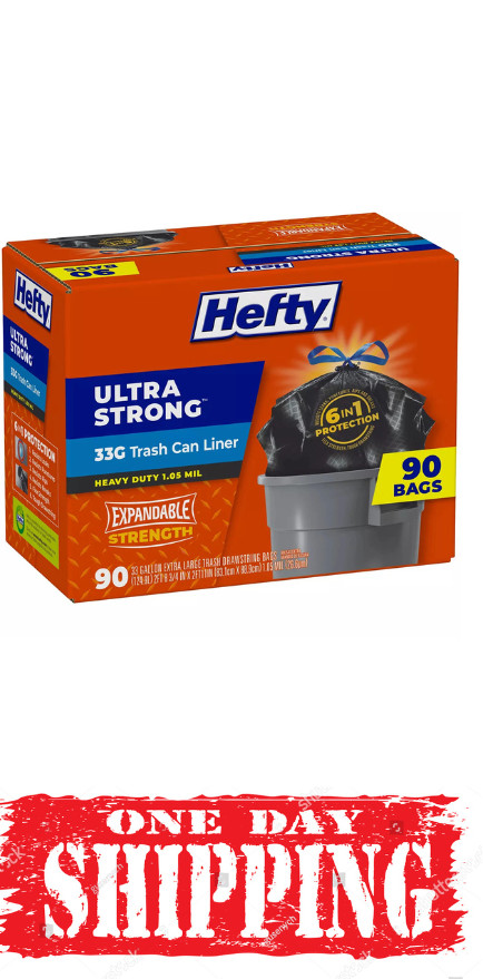Hefty Ultra Strong Drawstring Trash Bags, Unscented 33 gal., 90 ct. Stretchable