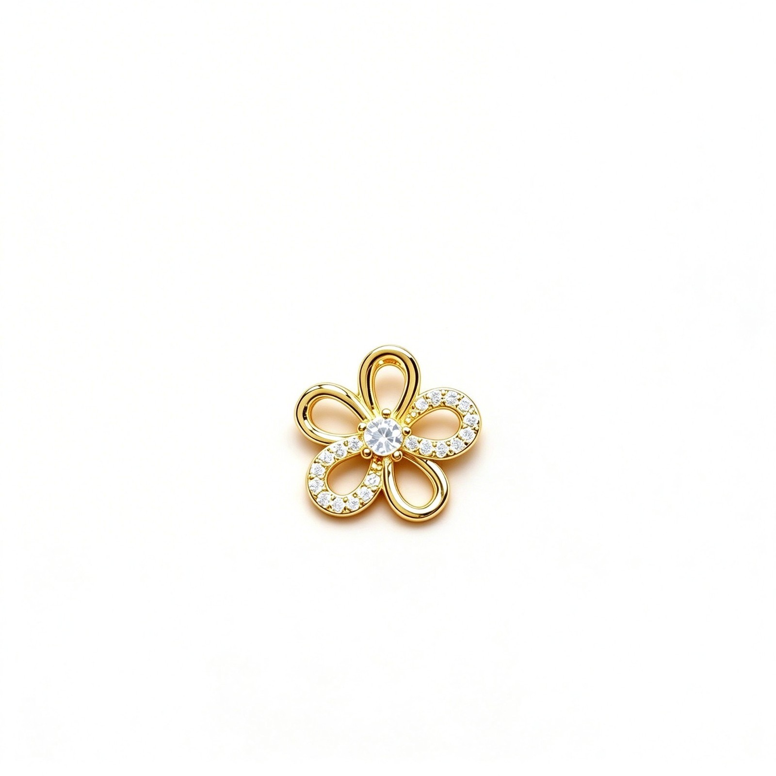 Gold Tone Hollow Five Petal Flower CZ Inlay Pendant Charm Women Fashion Necklace