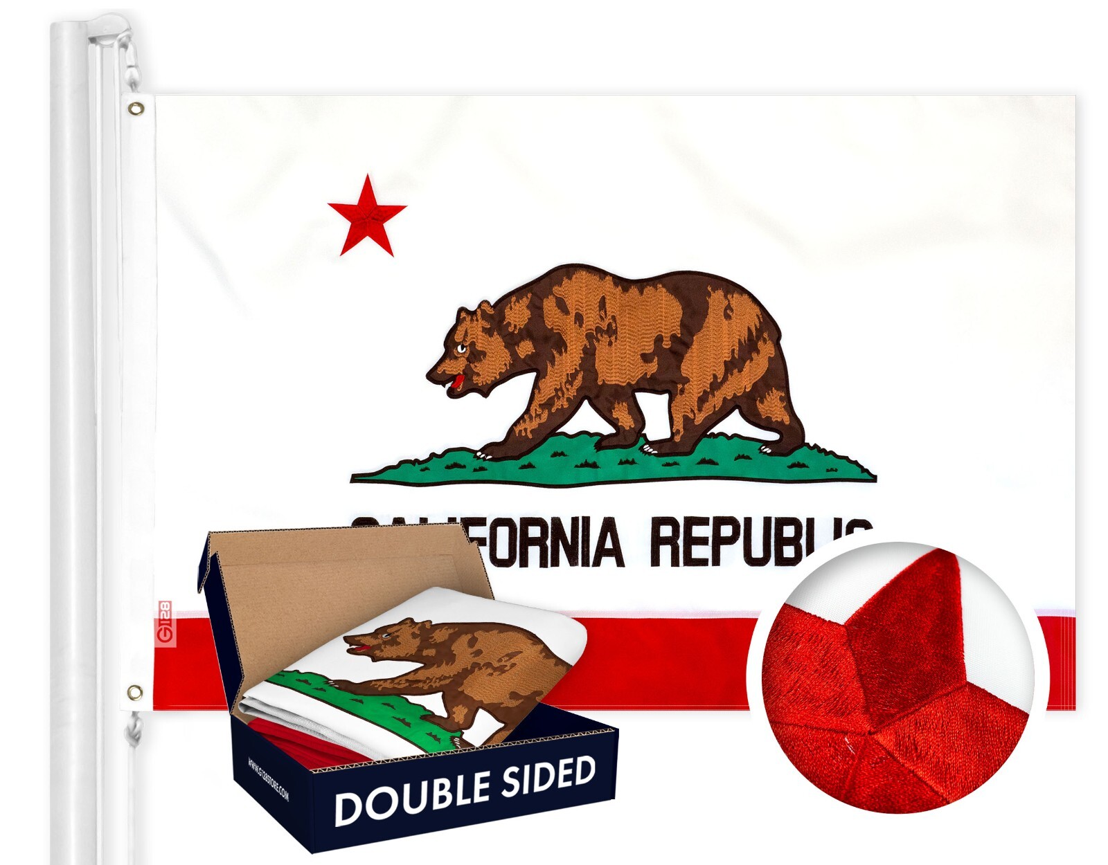 California State Flag 3x5 ft Heavy Duty DOUBLE SIDED Embroidered Polyester G128