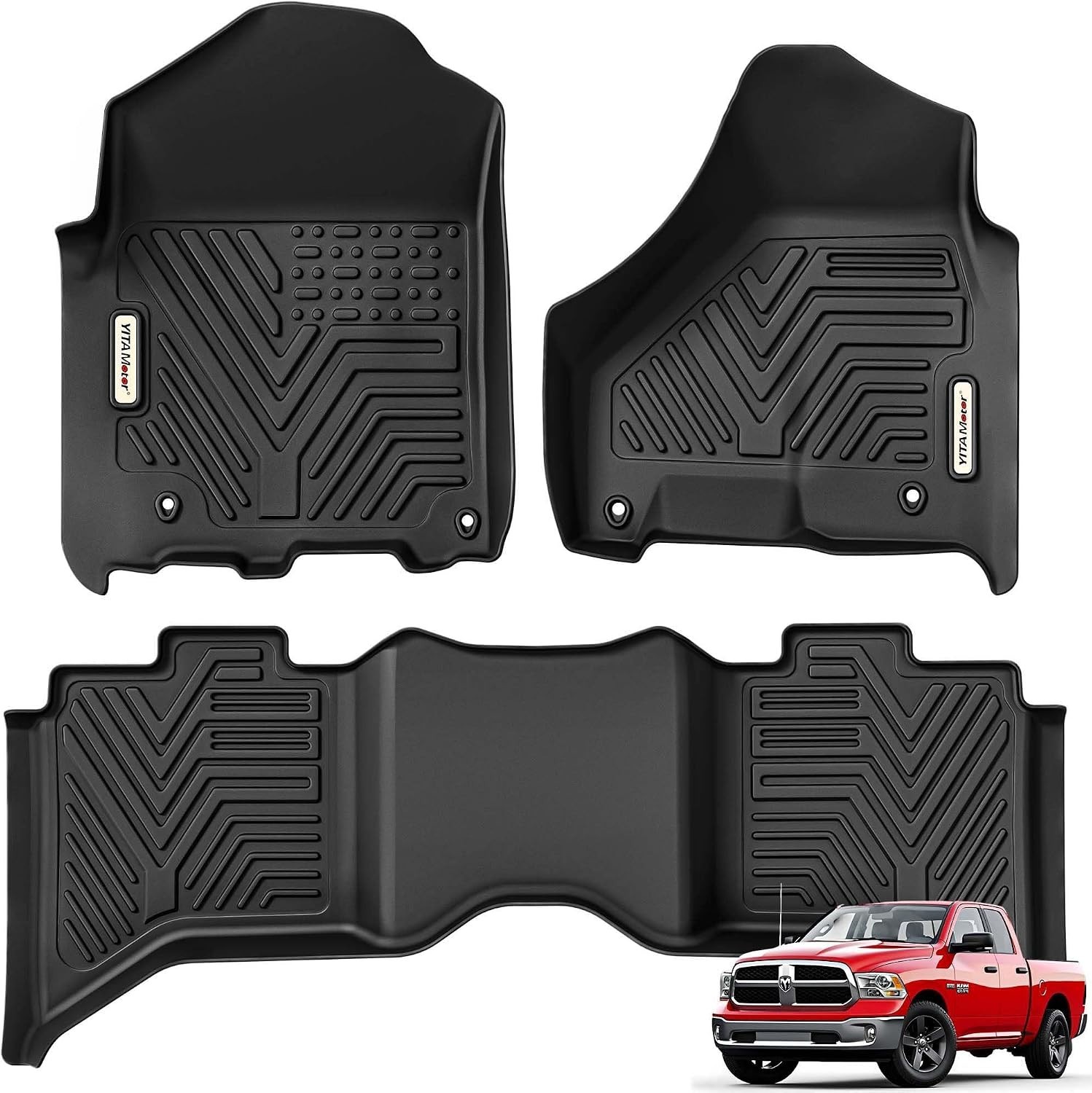 Heavy-Duty TPE Floor Mats Compatible with Ram 1500/2500/3500 Crew Cab 2013–2018,