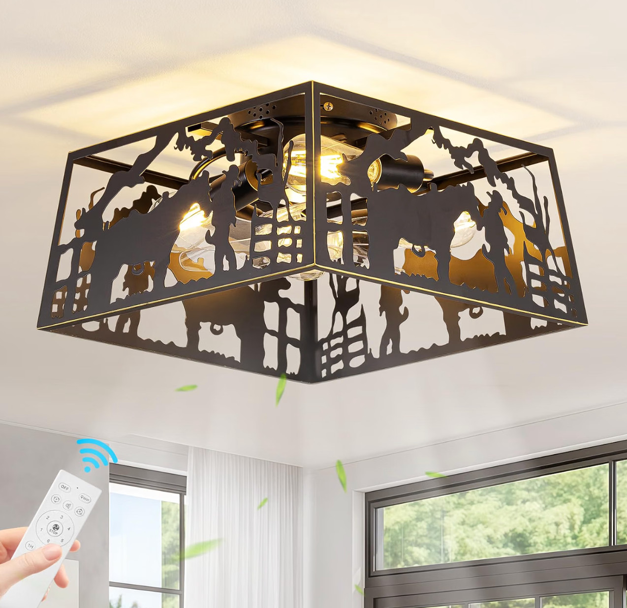 Rustic Western Horse Cowboy LED Ceiling Fan w/Remote Light Cabin Lodge Bar Room Rustic Western Horse Cowboy LED Ceiling Fan w/Remote Light Cabin Lodge Bar Room