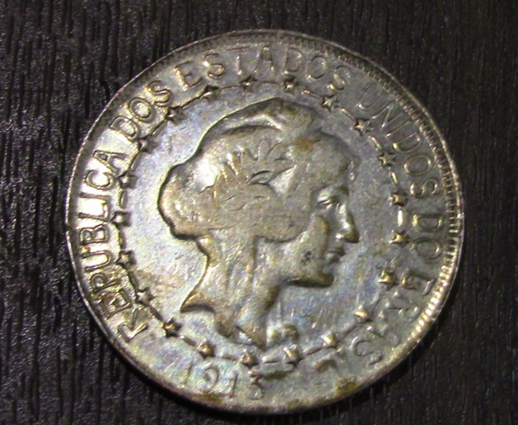 1913 BRAZIL Liberty Head Brazilian 0.900 Silver 2000 Reis Coin