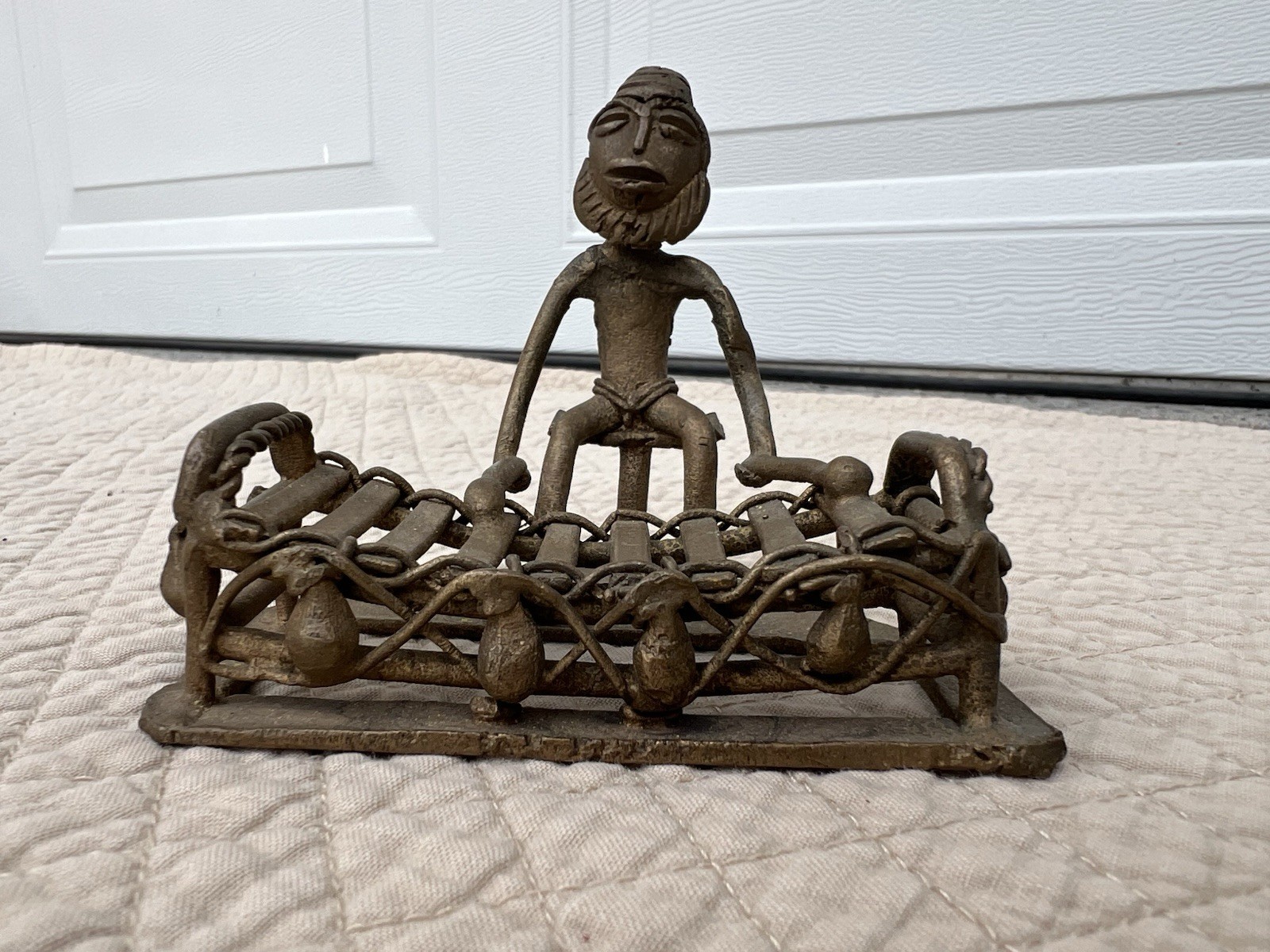 Vintage African Bronze Statue, Xylophone Musician Figure, 4\