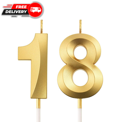 18th Birthday Candles Number Candles，Gold Cake Topper Decoration for Birthday W