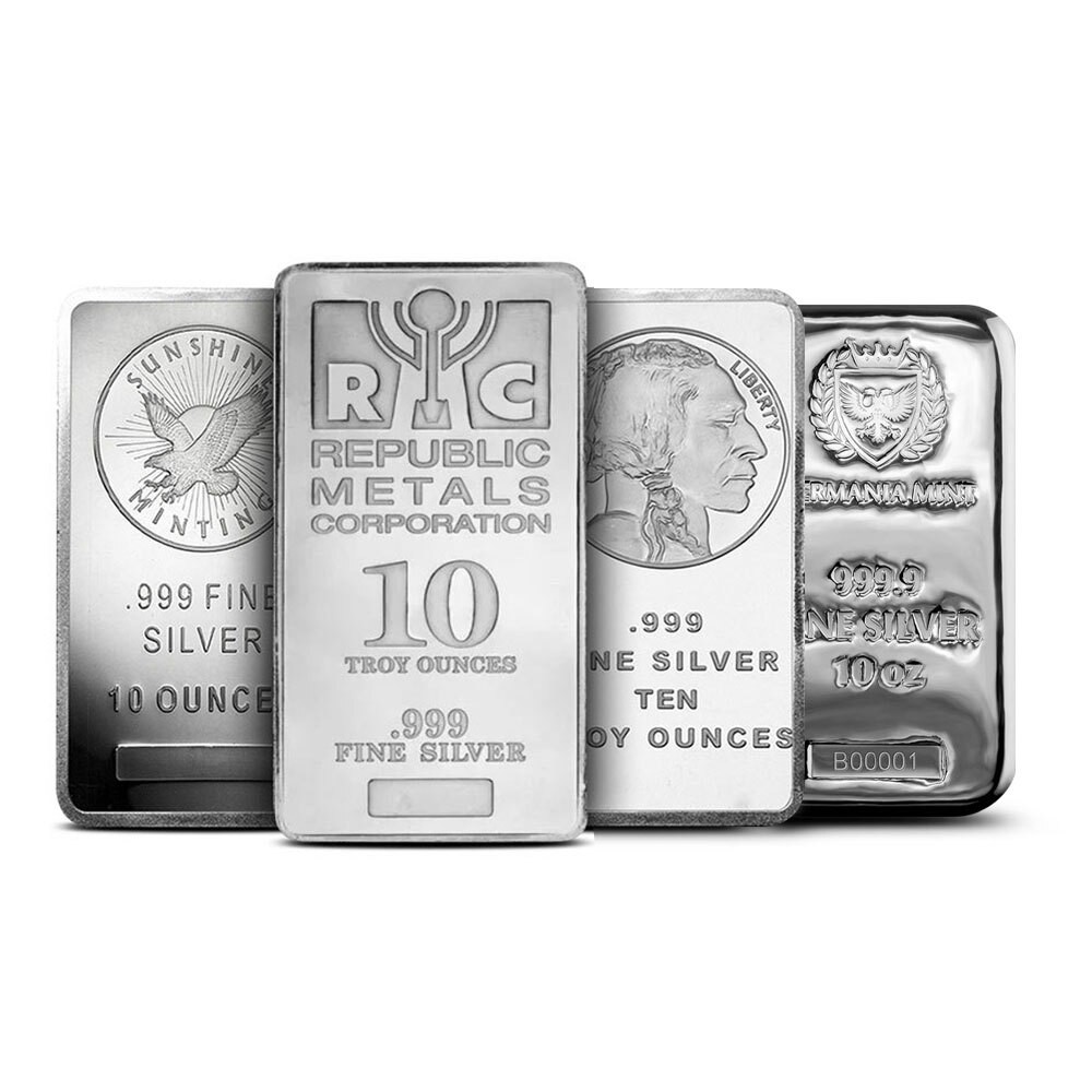 10 oz Silver Bar (Varied Condition, Any Mint) Random Brand