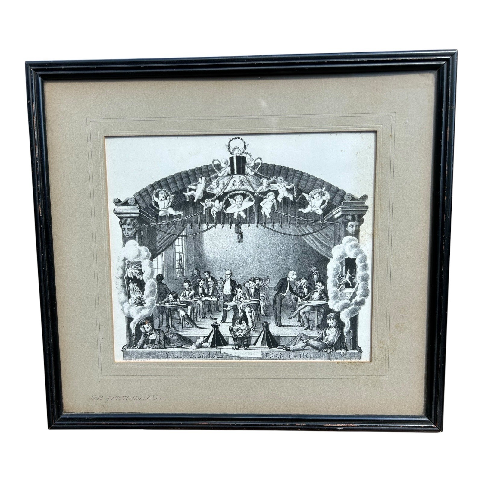 Antique Yale University Satirical Cartoon Print by Davenport - Framed