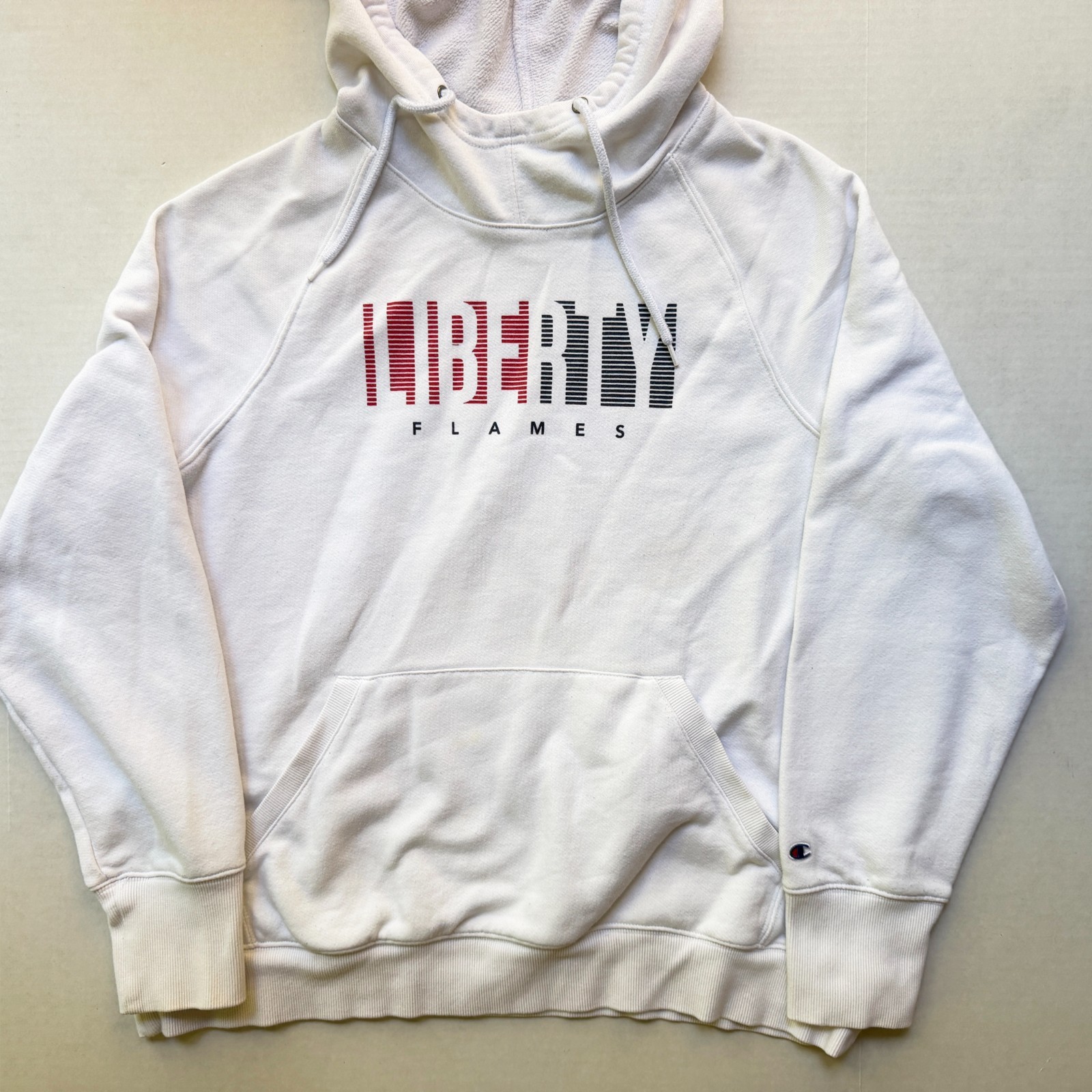 Vintage Liberty University Champion Hoodie Sweatshirt Mens 2XL White LU Flames