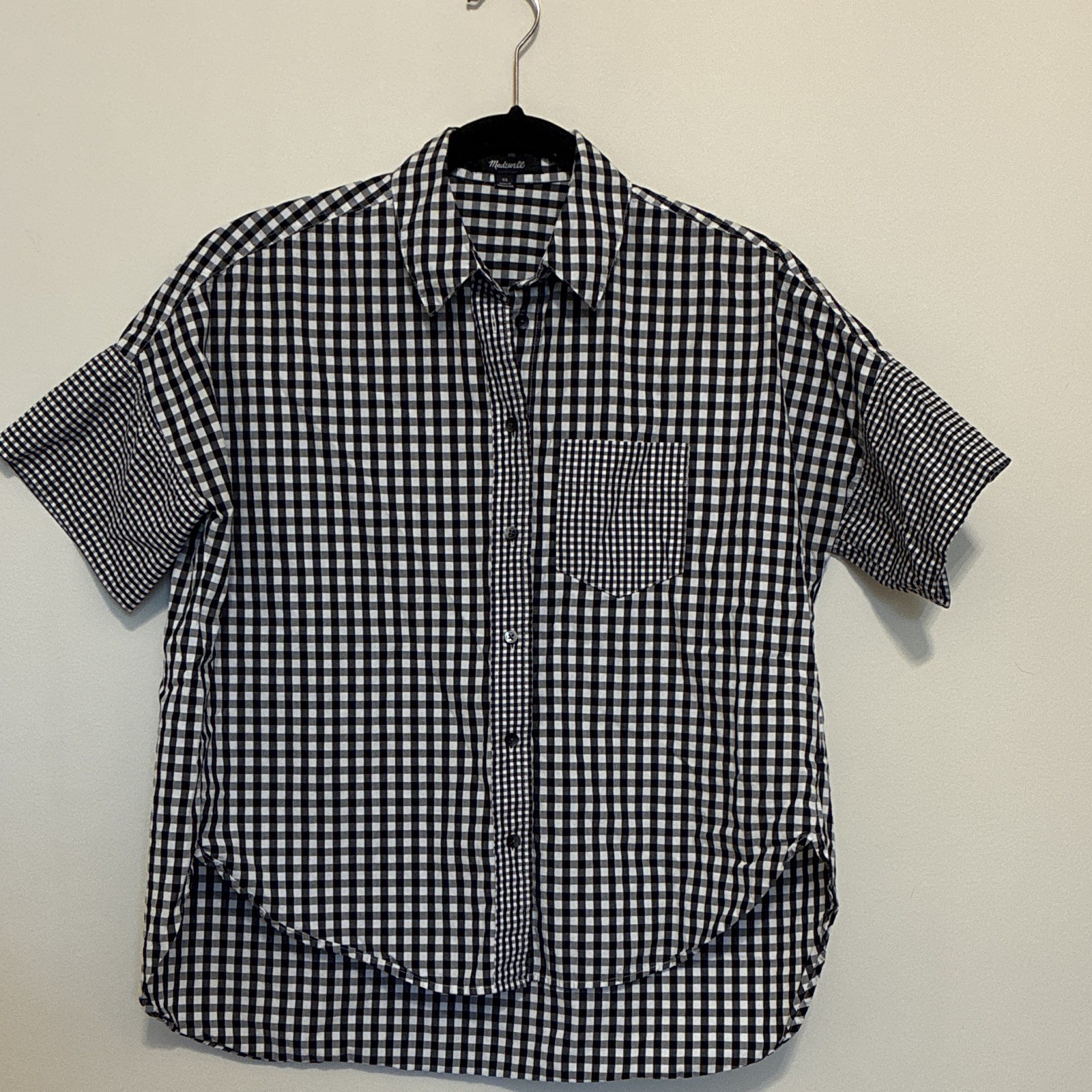 Madewell Women’s Black White Gingham Collared Short Sleeve Button-Up XS Madewell Women’s Black White Gingham Collared Short Sleeve Button-Up XS
