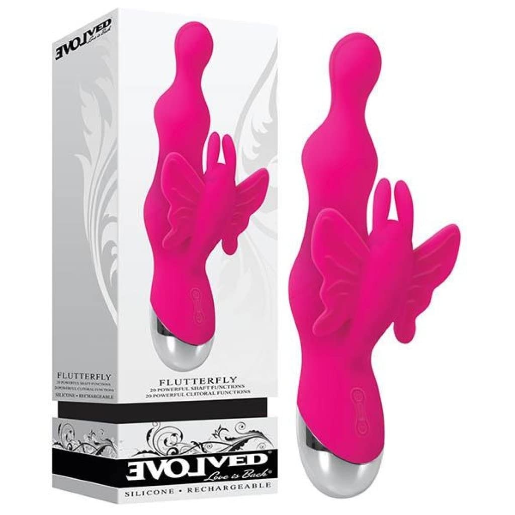 Evolved Novelties Flutterfly Dual Butterfly Vibrator, 20 Functions, Pink