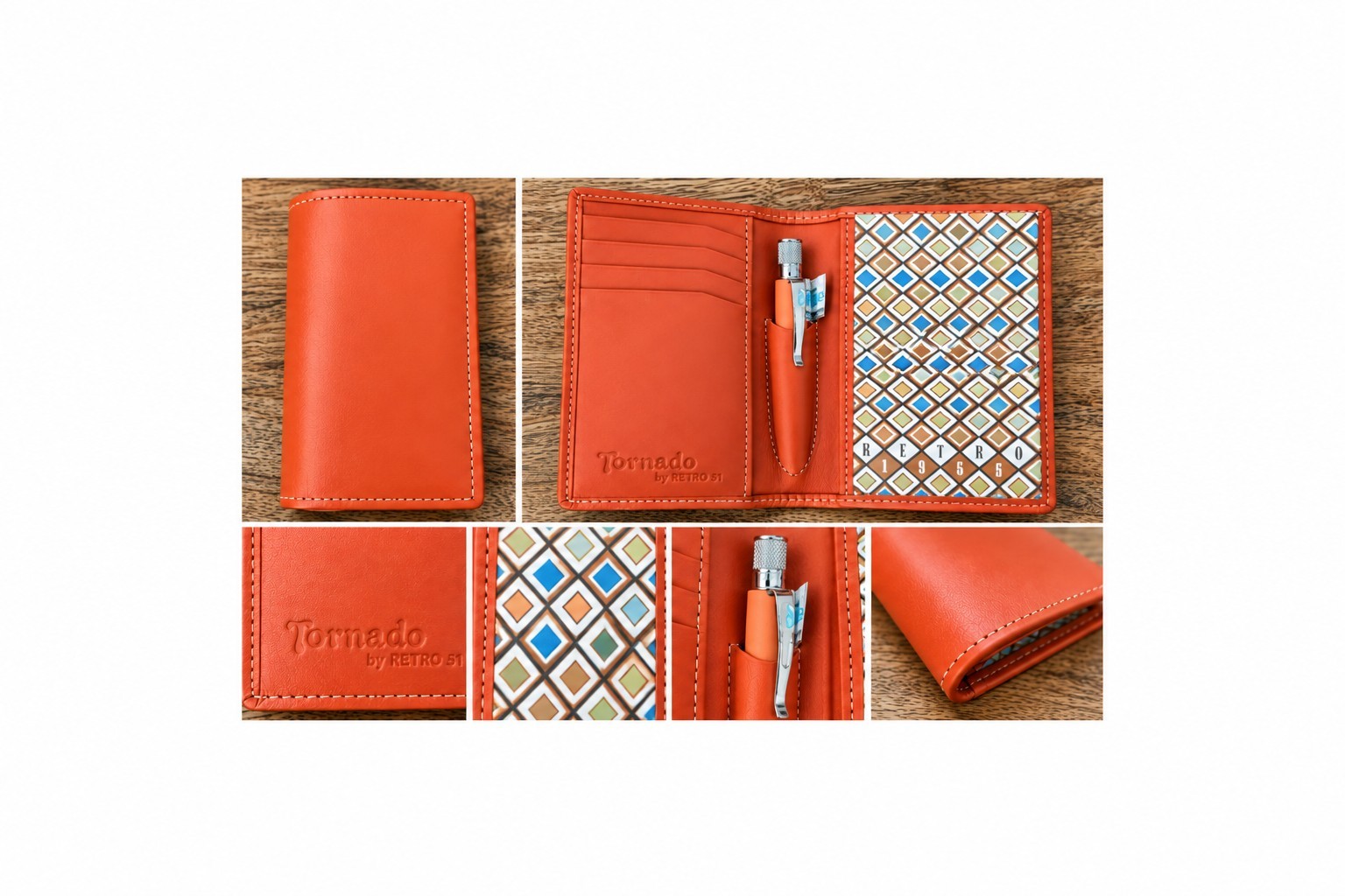 Retro 51 Tornado Small Elite Blossom Orange Leather Wallet Pen Notepad Set New