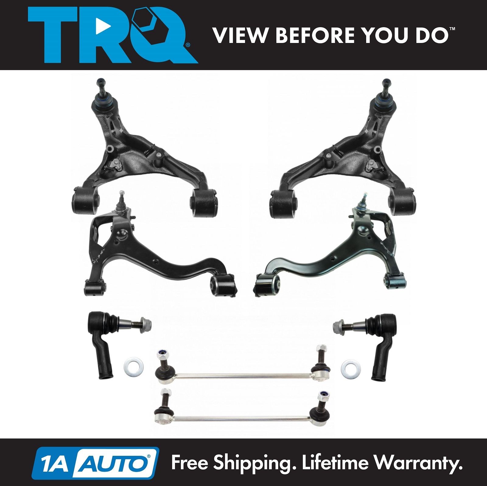 TRQ 8pc Steering Suspension Kit Control Arms Ball Joints Sway Links Tie Rods
