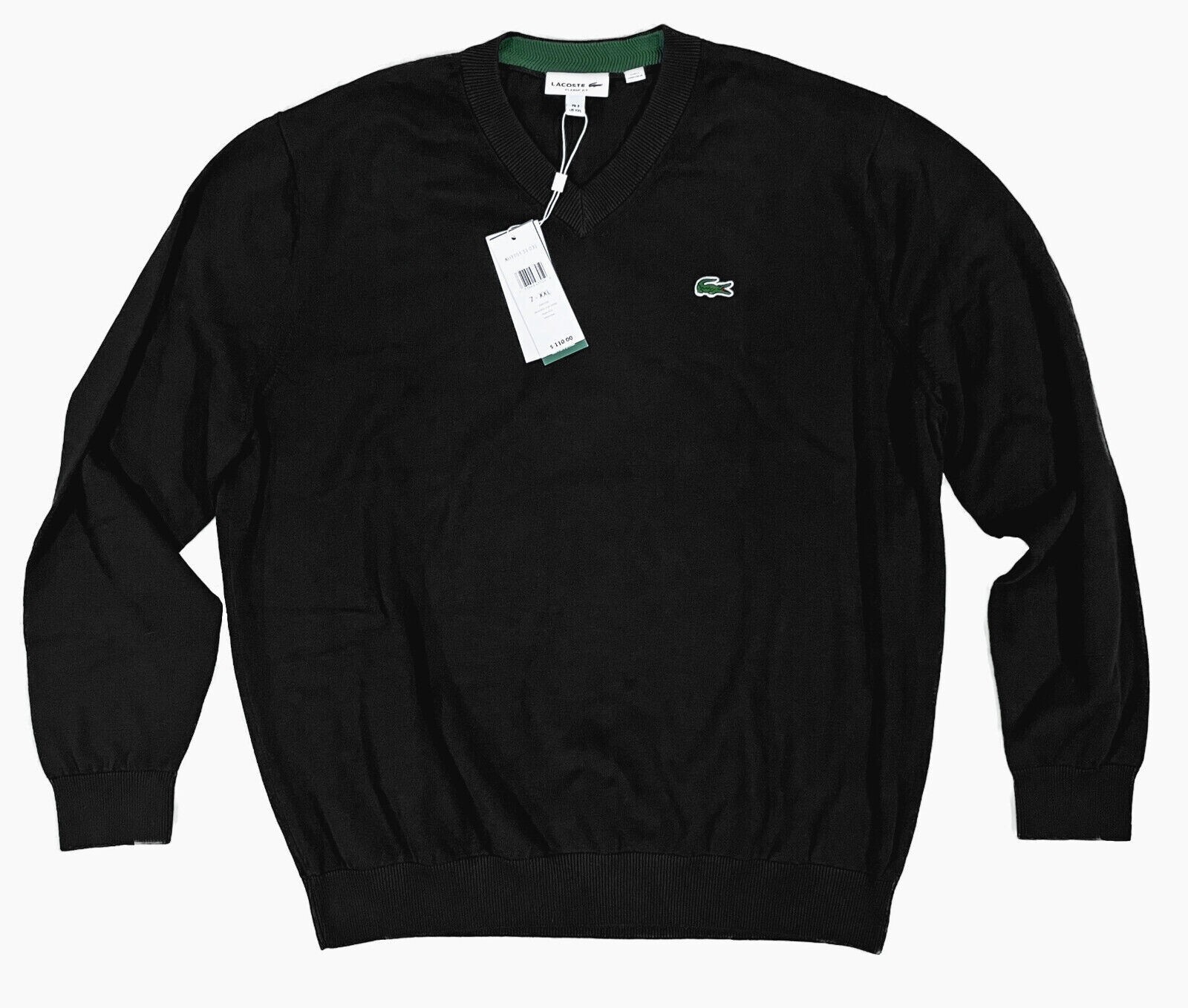 Lacoste Fitted V-neck 100% Organic Cotton Spring Sweater MENS BLACK