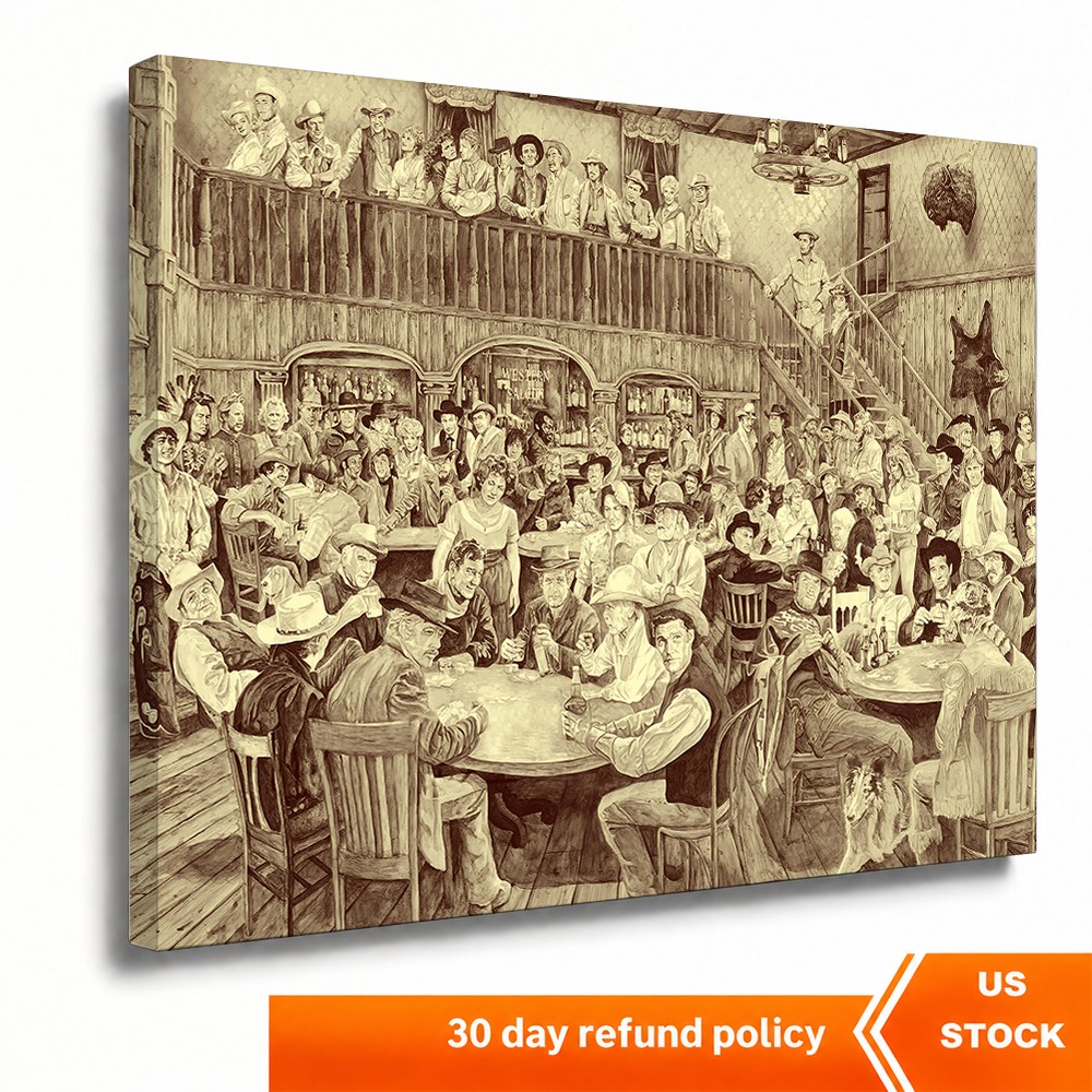 Aesthetic Western Saloon Canvas Wall Art Poster, Ready to Hang, Room Decor